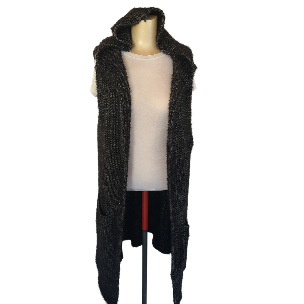 Vestias de Amor Daniela Barroso Chunky Hooded Knit Vest Cardigan Marled Gray OS